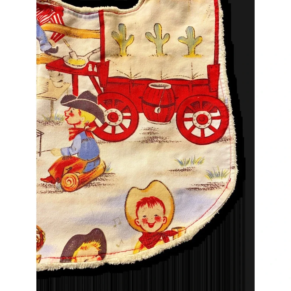Cowboy Western Bib Handmade Cloth Fabric Minky Soft Back Boys Girls Baby 0-12M